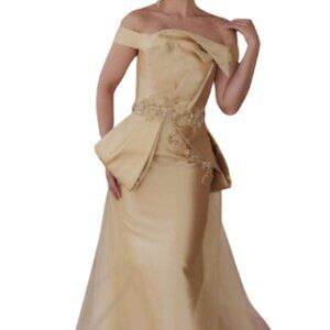 SALE NWT Terani Couture 232E1241 Satin Mother of the Bride Dress Gold Size 8